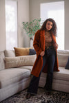 Tawny Teddy Double Breasted Long Coat - Rust