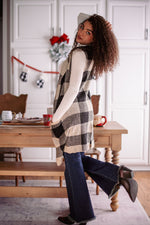 Plaid Tidings Sleeveless Cardigan - Black/Gray