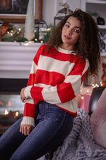 Sweet Cider Cozy Stripe Knit Sweater - Apple/Cream