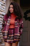 Sugar Plum Sherpa Lined Plaid Button Up Coat - Wine/Multi