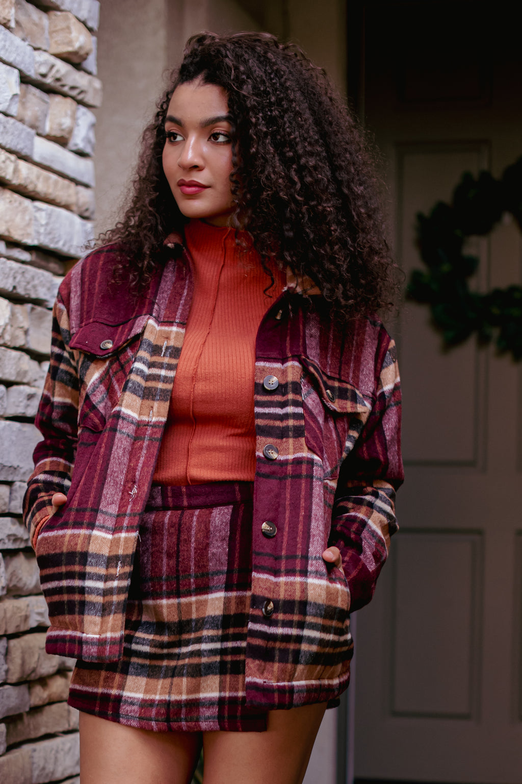 Sugar Plum Sherpa Lined Plaid Button Up Coat - Wine/Multi