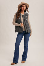 Delicate Daisies Corduroy Vest/Embroiderd Floral- Teal