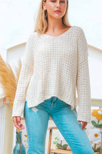 Soft Clouds Chunky Knit V-Neck Sweater - Cream