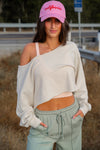 Sporty Spice Raw Hem Crop Sweatshirt- Ivory