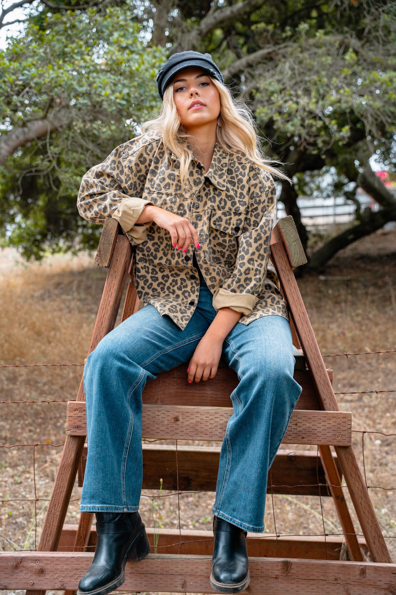 On The Prowl Oversized Animal Print Shacket - Beige