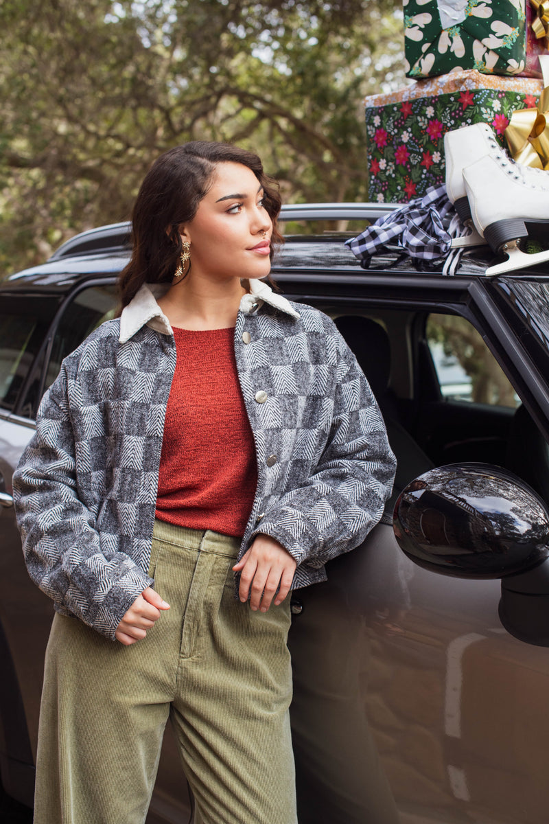Simply the Best Checkered Button Up Shacket - Black/Light Grey
