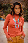 Rust and Ribbons Ribbed Mock Neck Knit Top- Baked Clay