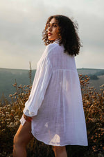 Angelic Long Linen Button Down - White