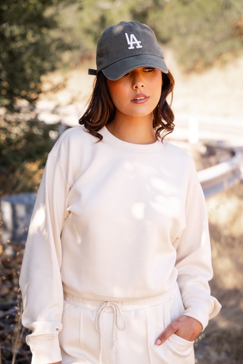 Miles To Go Soft Crew Neck Sweatshirt- Cream