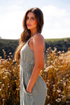 Coastal Cruising Spaghetti Strap V-Neck Muslin Jumpsuit- Sage
