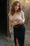 Have It All Cozy Cable Knit Cardigan Oversized Collar- Sand