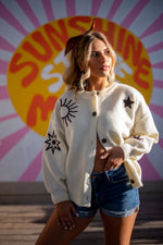 Counting Stars Detail Button Up Knit Sweater- Cream/Brown