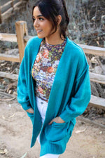 Whispering Waves Oversized Cozy Cardigan- Teal