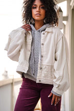 Sweet As Can Be Button Front Shacket Lace + Fleece- Oatmilk