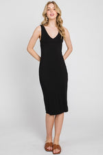 Eva Fitted V-Neck Midi Dress- Black