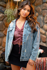 Worn In Wild Distressed Denim Long Jacket - Medium Wash