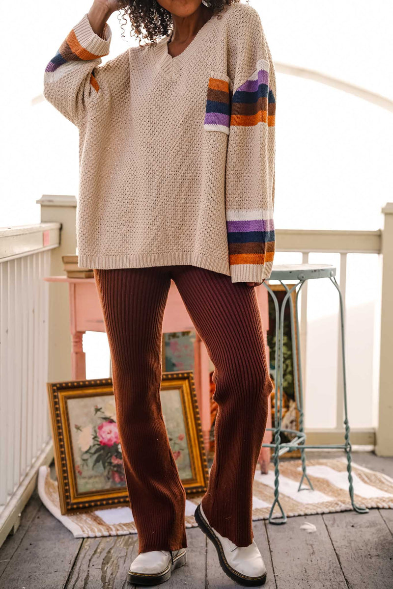 Cozy Cabin Ribbed Knit Pants - Chestnut