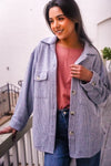 Waffle Cone Knit Button Front Shacket- Sky