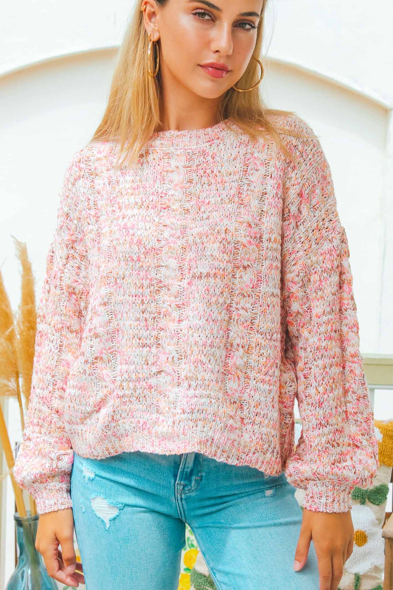 Sweet Sprinkle Cable Knit Sweater - Pink/Multi