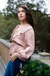 Rosé All Day Satin Peasant Blouse Top - Champagne