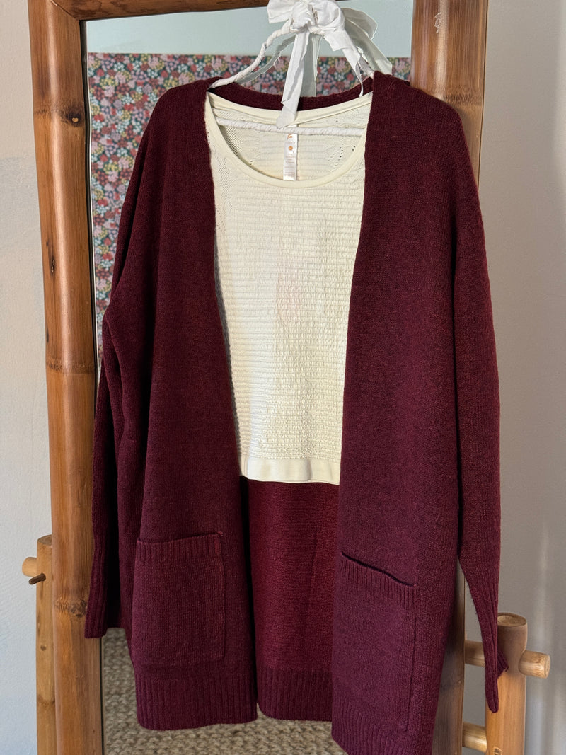 Cielo Open Front Cardigan Sweater- Burgundy