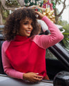 Pink Poinsettia Mock Neck Sweater - Strawberry/Pink