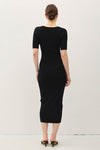 Monique Short Sleeve Ribbed Knit Midi Dress- Black