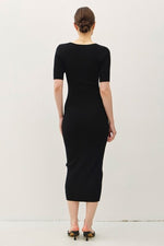 Monique Short Sleeve Ribbed Knit Midi Dress- Black