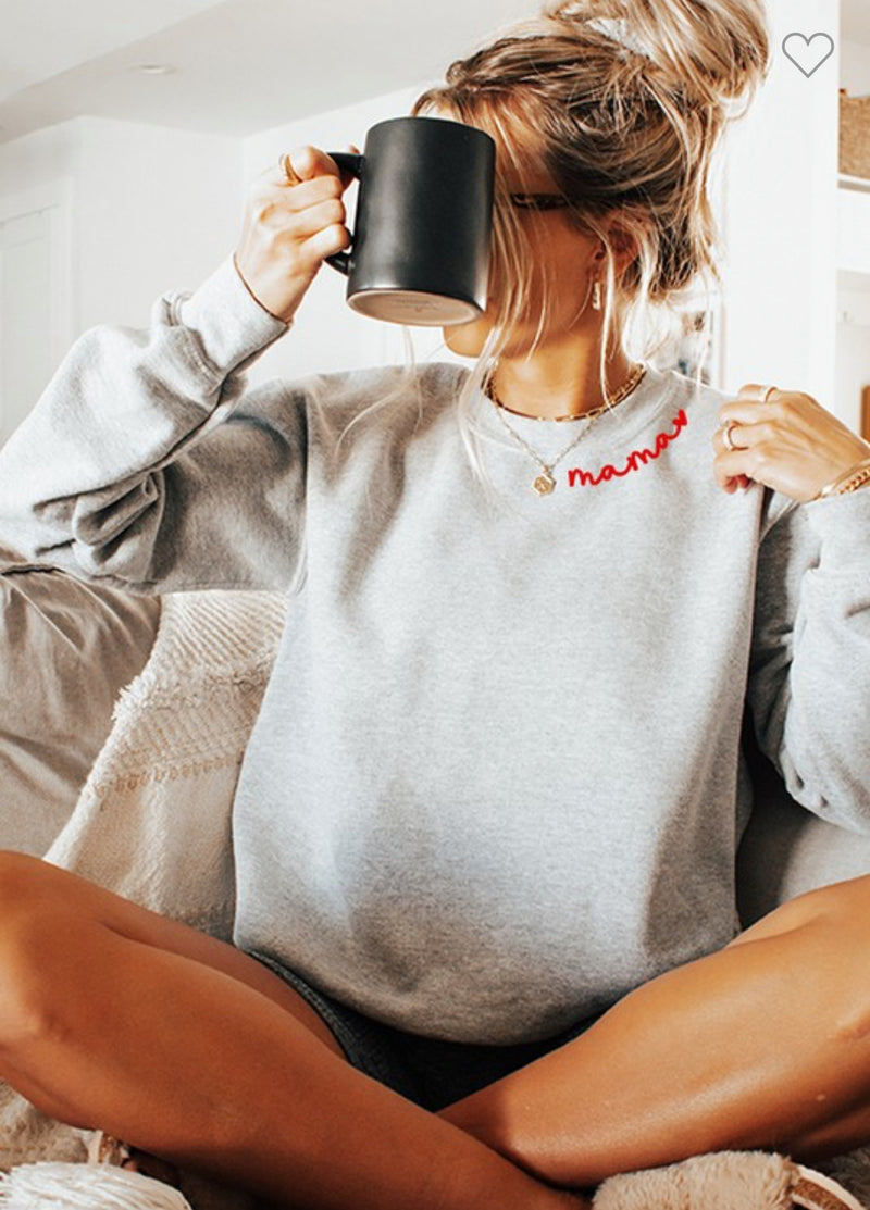 Mama Crew Neck Sweatshirt- Heather Gray