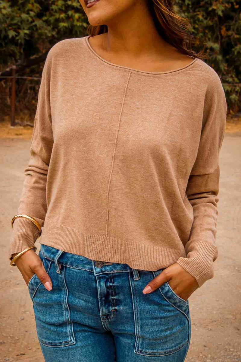 Dreamers Crew Neck Cropped Sweater - Latte