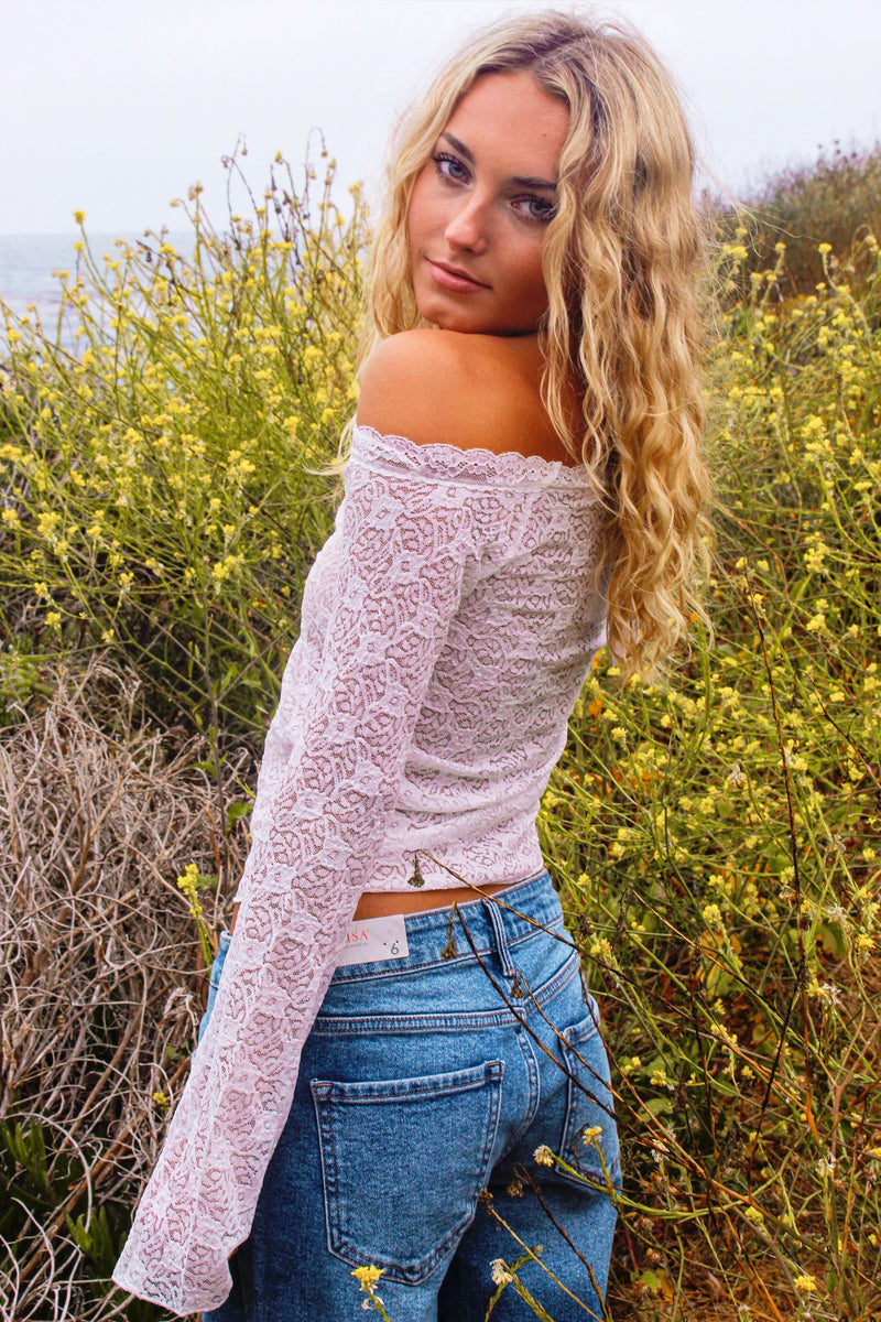 Lacy Lou Sheer Lace Longsleeve- White