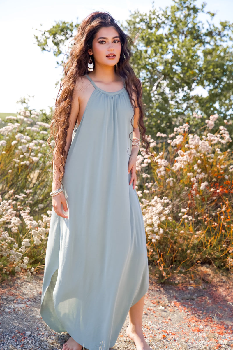 Cloud Chaser High Neck Slip Dress - Sage