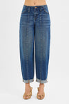 Risen High Rise Crop Bandless Barrel Cuffed Jeans