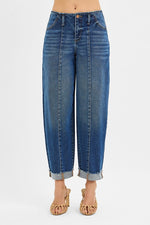 Risen High Rise Crop Bandless Barrel Cuffed Jeans