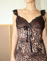 Bailey Rose Lace Detail Animal Print Slip Dress - Black/Brown