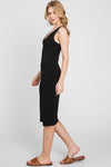 Eva Fitted V-Neck Midi Dress- Black