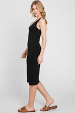 Eva Fitted V-Neck Midi Dress- Black