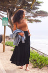 Heather Drawstring Tiered Maxi Skirt - Black