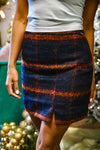 Winterberry Plaid Mini Skirt w/ Slit - Navy/Multi