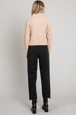 Have It All Cozy Cable Knit Cardigan Oversized Collar- Sand