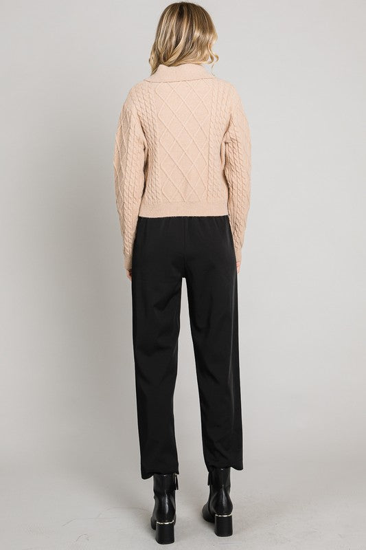 Have It All Cozy Cable Knit Cardigan Oversized Collar- Sand