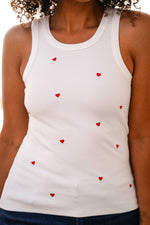 Heart to Heart Embroiderded Heart Tank Top-Ivory/Red