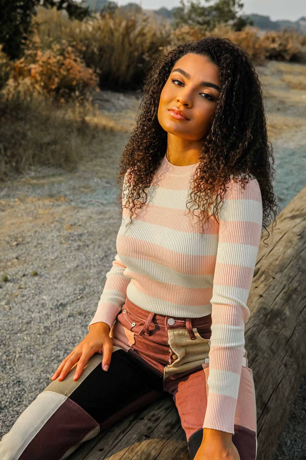  Striped Long Sleeve - Cream/Pink