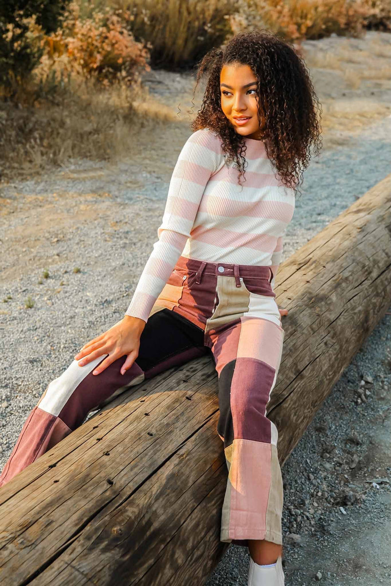  Striped Long Sleeve - Cream/Pink