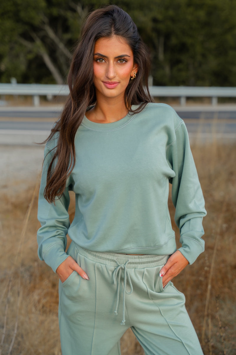 Airplane Mode Soft Crew Neck Sweatshirt - Mute Sage