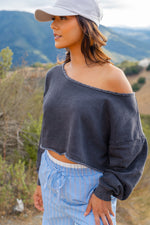 Sporty Spice Raw Hem Crop Sweatshirt- Black