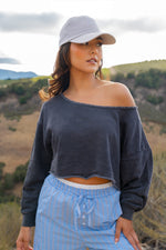 Sporty Spice Raw Hem Crop Sweatshirt- Black