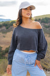 Sporty Spice Raw Hem Crop Sweatshirt- Black