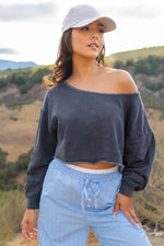Sporty Spice Raw Hem Crop Sweatshirt- Black