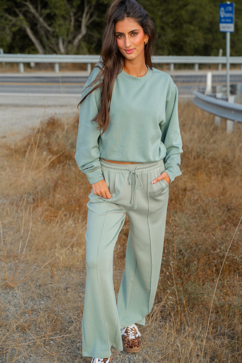 Fast Cars and Freedom Wide Leg Drawstring Pant - Sage